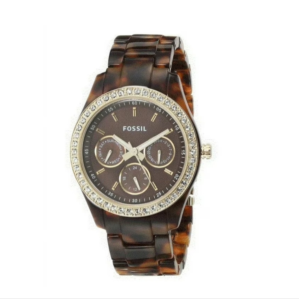 Fossil Brown Tortoise Shell Watch with Crystal Accents